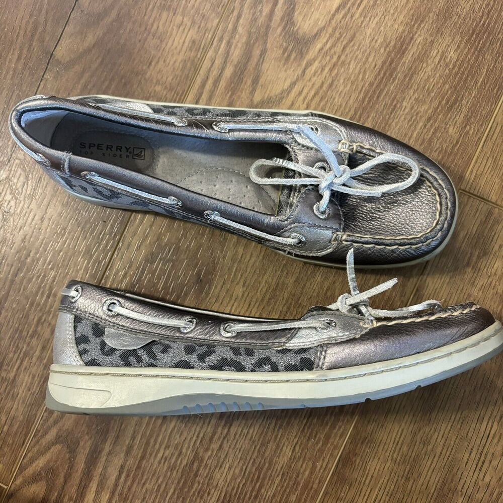 Sperry Top-Sider Angelfish Boat Shoe Silver Leopard Print Leather Women’s 6.5 - Picture 5 of 11